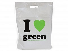F0254 - Gerecyclede LDPE draagtassen 38 x 45 + 2 x 5 cm I Love Green