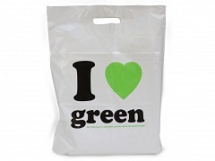 F0255 - Gerecyclede LDPE draagtassen 45 x 50 + 2 x 5 cm I Love Green