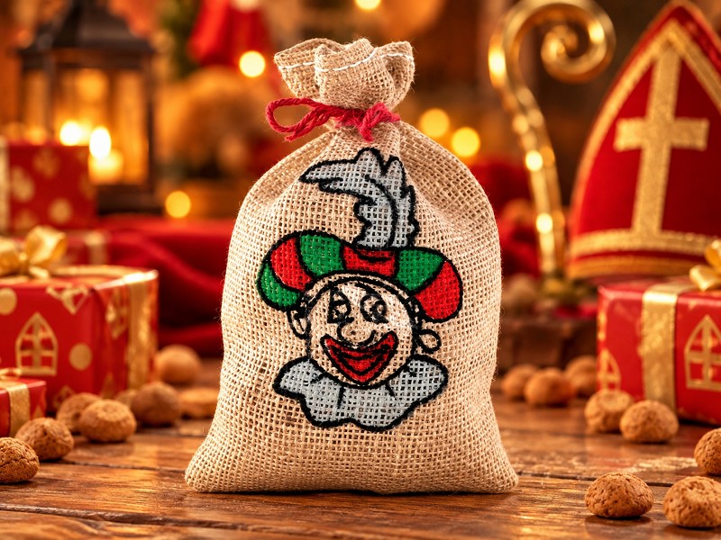 9840809 - Jute zakjes 15 x 25 cm bedrukt (Piet)